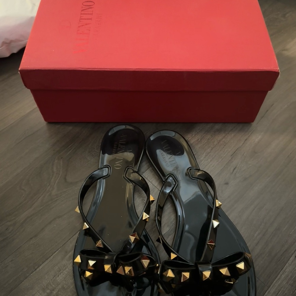 Valentino Black and Gold Studded Sandals